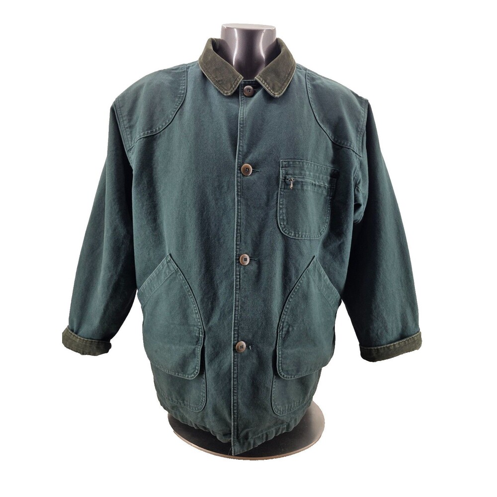 LL Bean Field Coat Mens Green Corduroy Collar Barn Chore Jacket Vtg Sz  XL